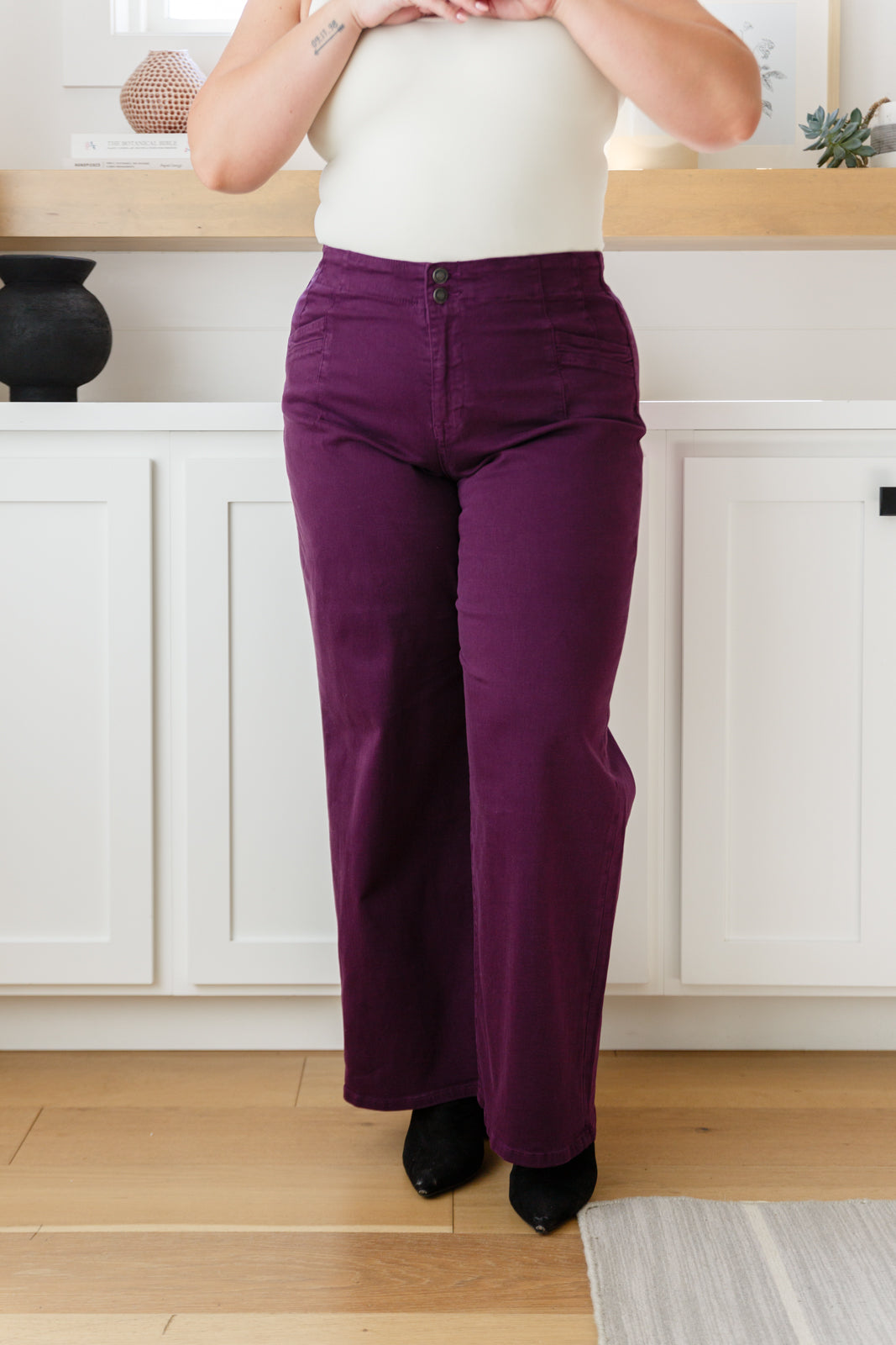 Petunia High Rise Wide Leg Jeans in Plum - G Marie's Boutique 