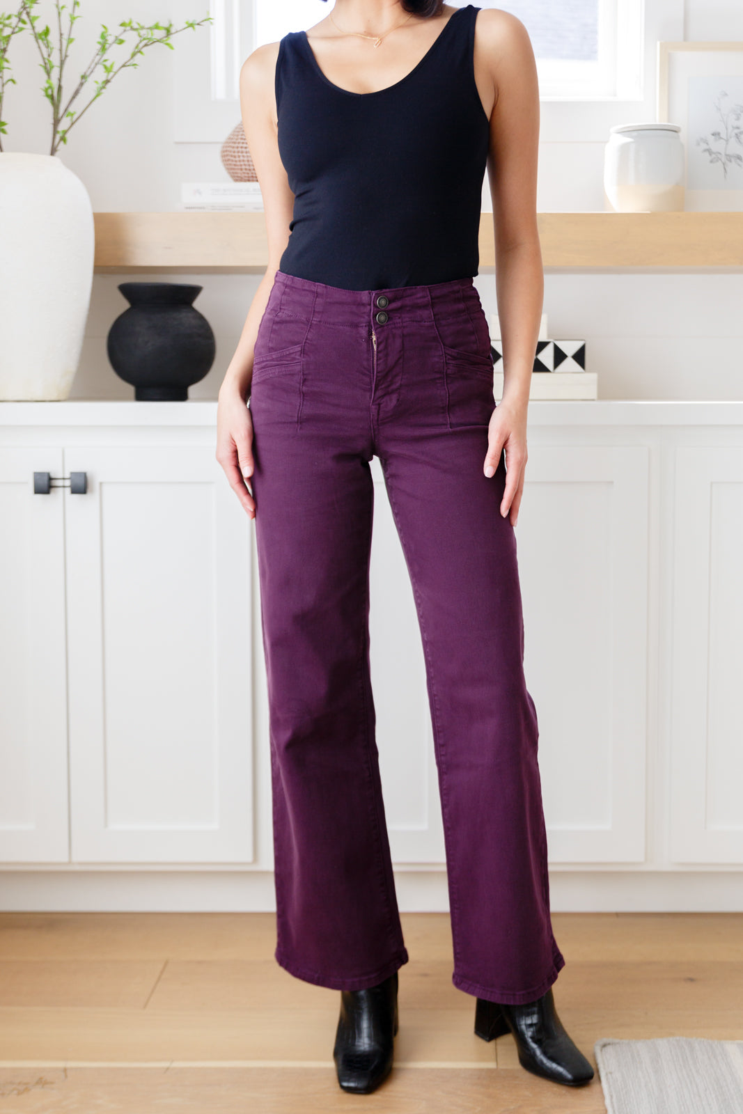 Petunia High Rise Wide Leg Jeans in Plum - G Marie's Boutique 