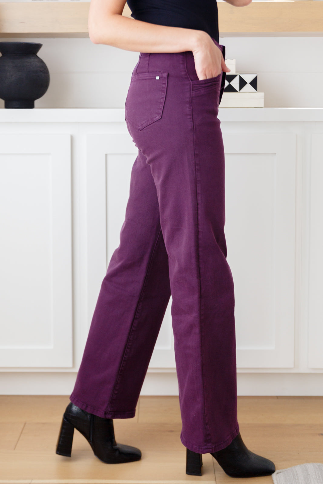 Petunia High Rise Wide Leg Jeans in Plum - G Marie's Boutique 