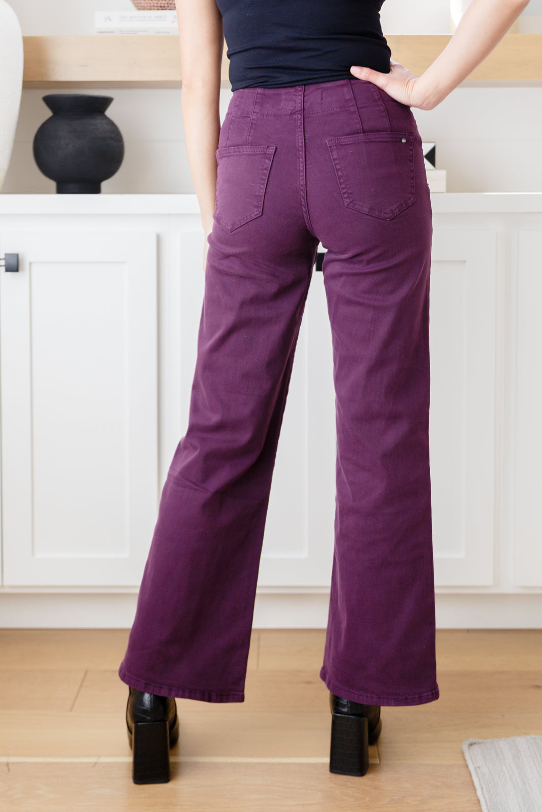 Petunia High Rise Wide Leg Jeans in Plum - G Marie's Boutique 