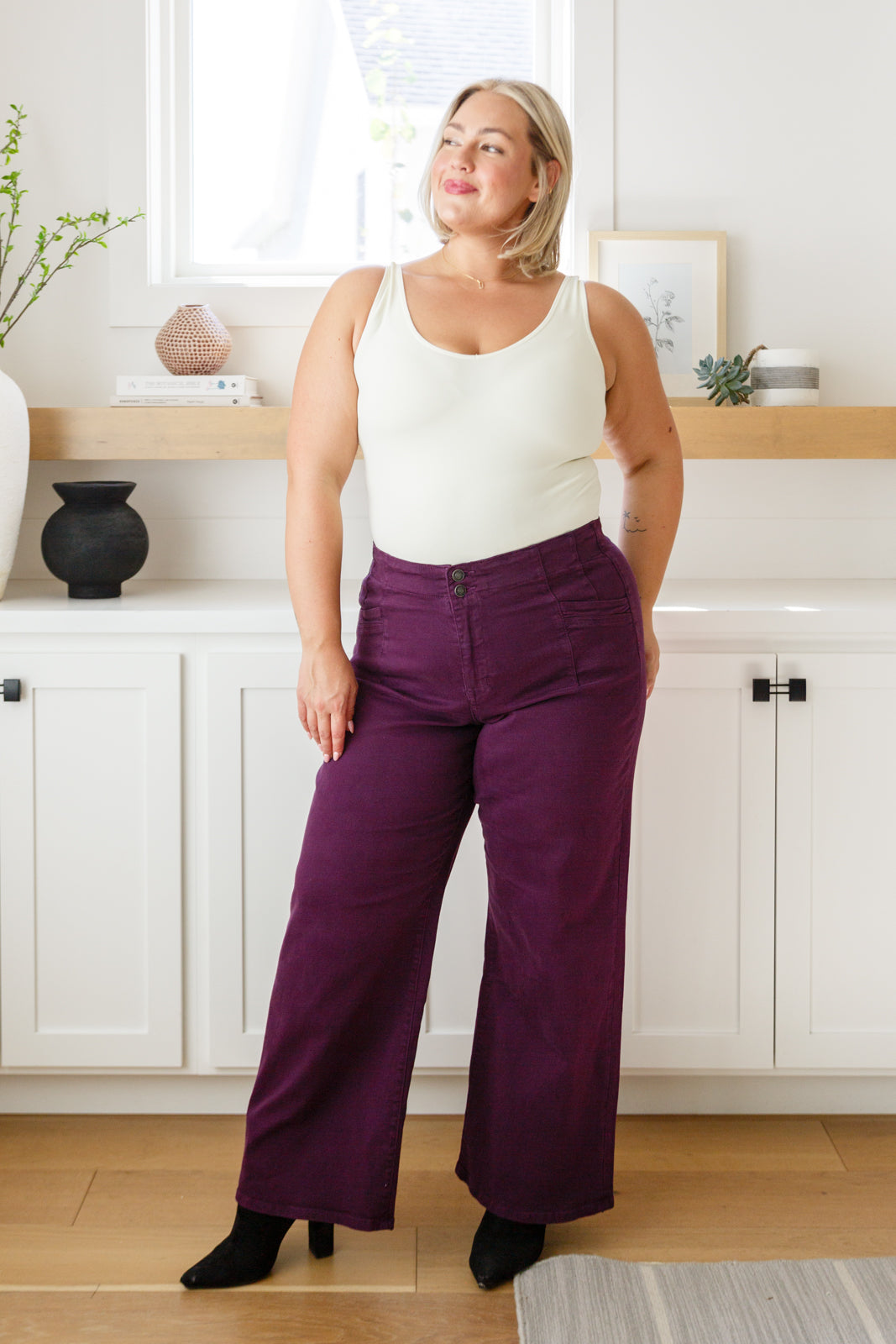 Petunia High Rise Wide Leg Jeans in Plum - G Marie's Boutique 