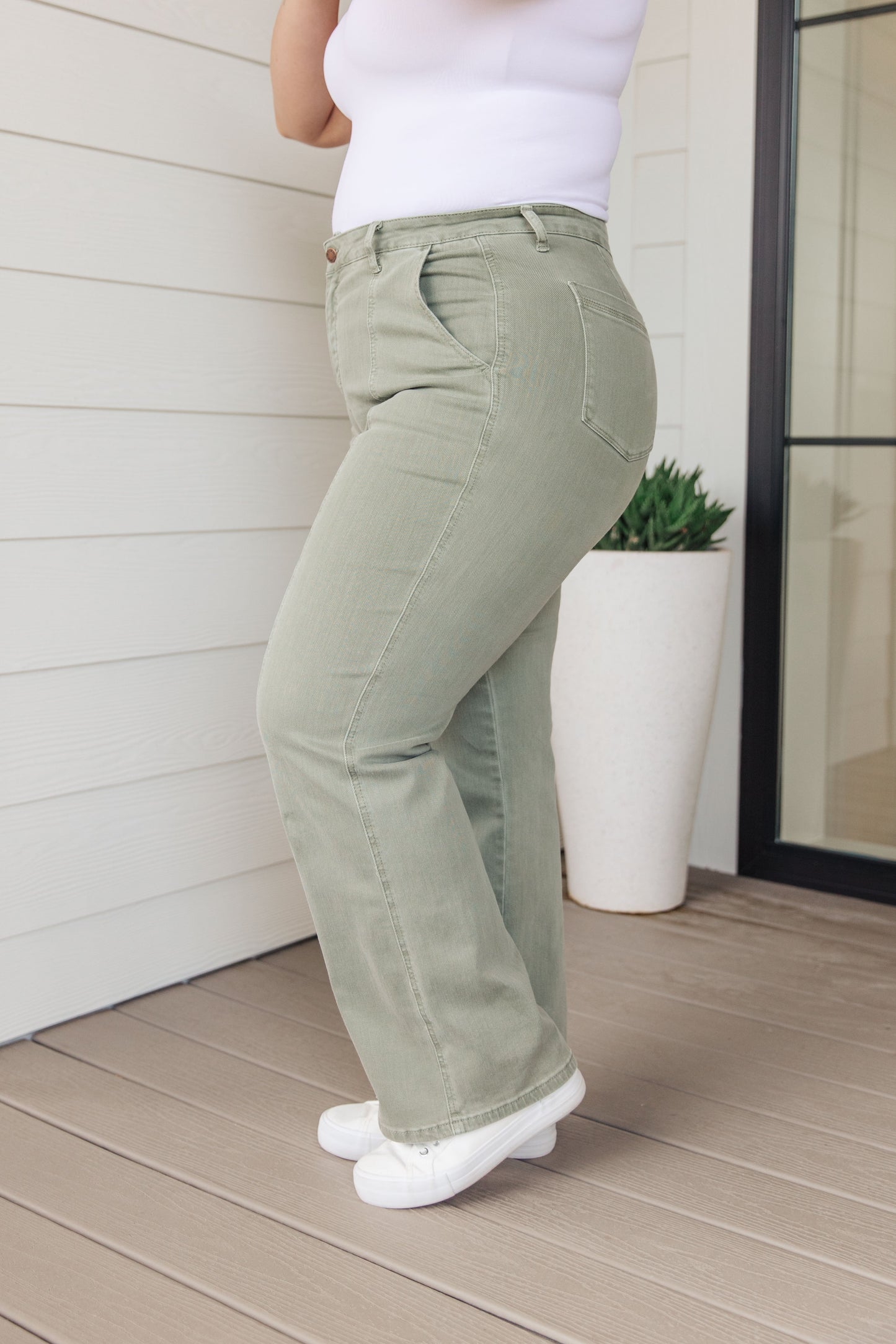 Phoebe High Rise Front Seam Straight Jeans in Sage - G Marie's Boutique 