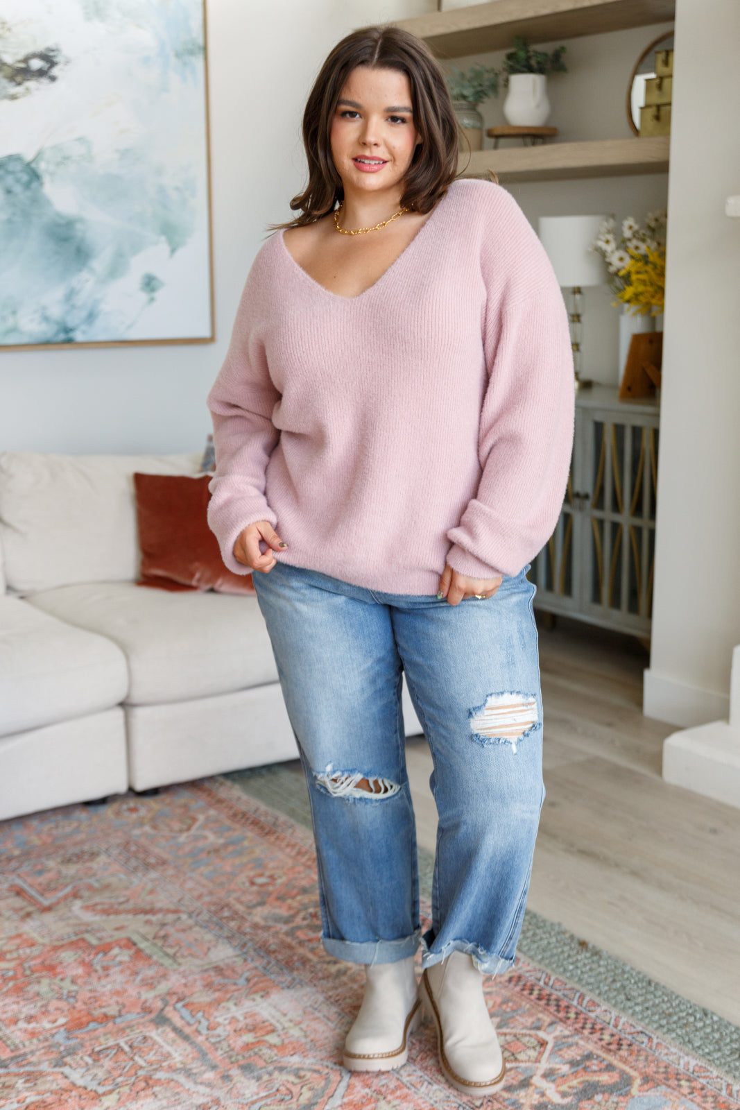 Plush Feelings V-Neck Sweater - G Marie's Boutique 