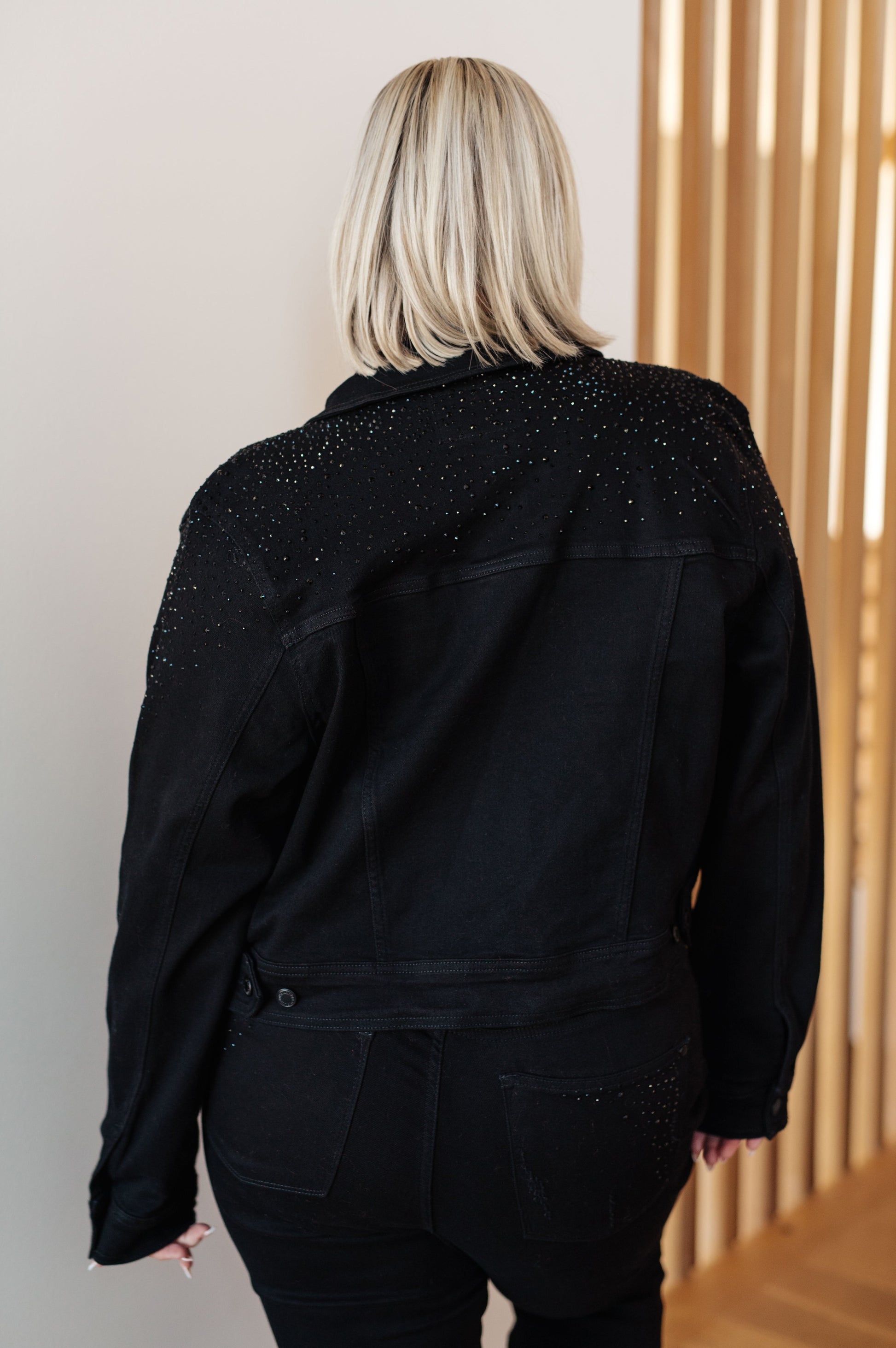 Reese Rhinestone Denim Jacket in Black - G Marie's Boutique 