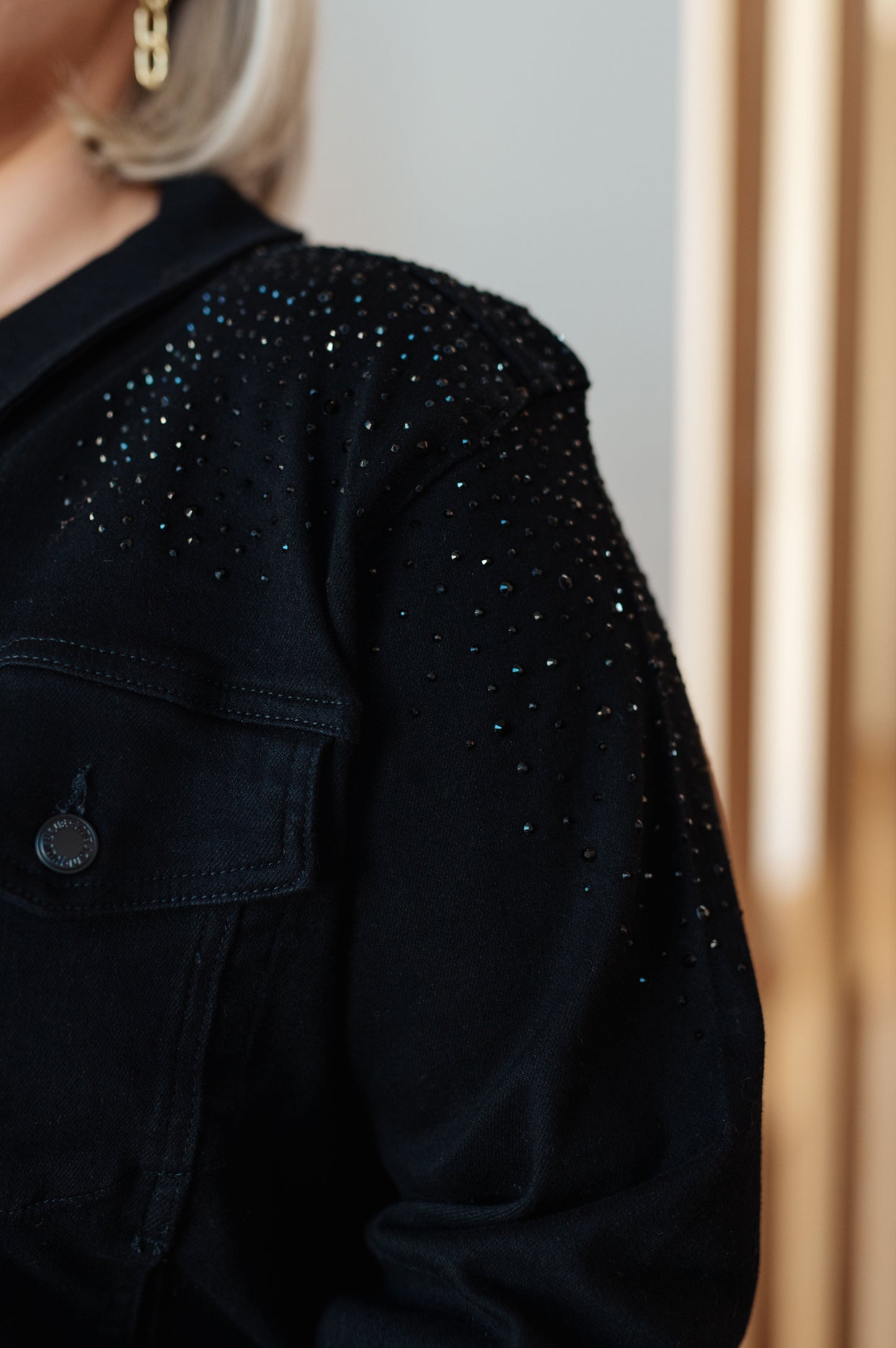 Reese Rhinestone Denim Jacket in Black - G Marie's Boutique 