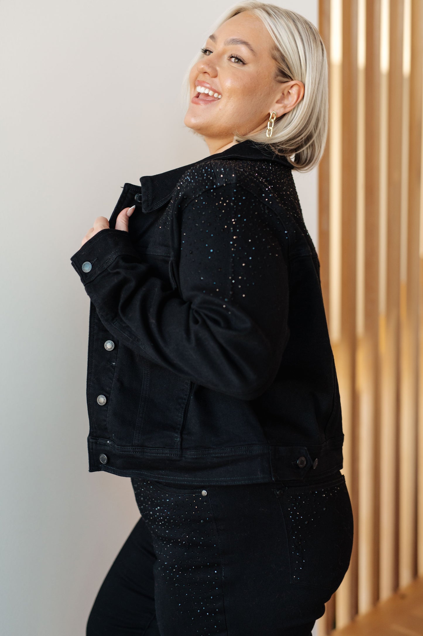 Reese Rhinestone Denim Jacket in Black - G Marie's Boutique 