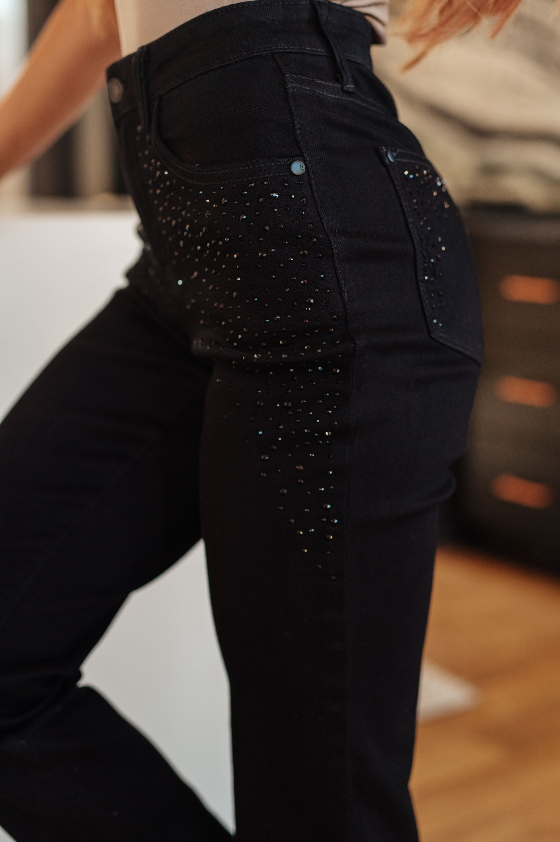 Reese Rhinestone Slim Fit Jeans in Black - G Marie's Boutique 