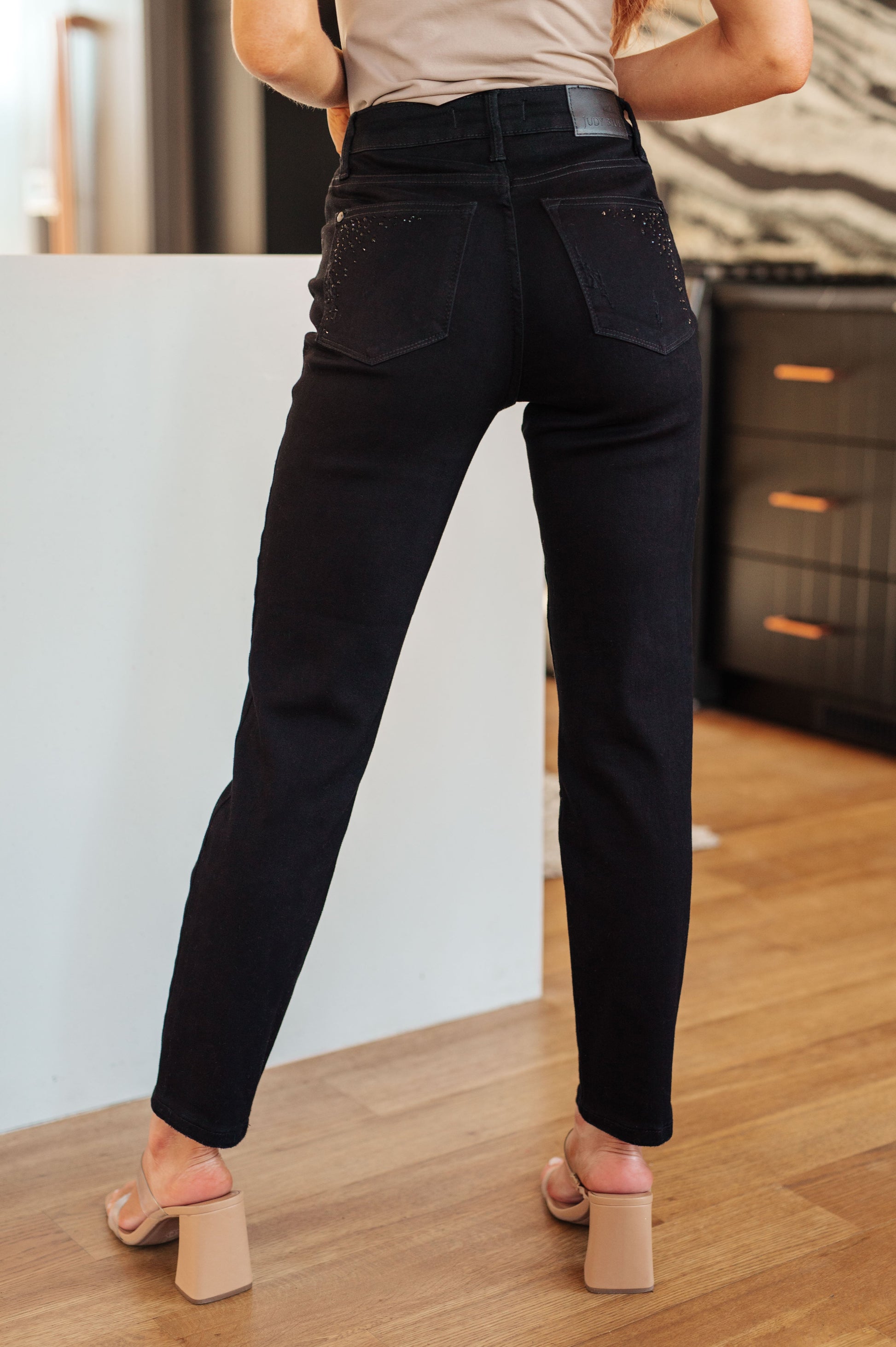 Reese Rhinestone Slim Fit Jeans in Black - G Marie's Boutique 