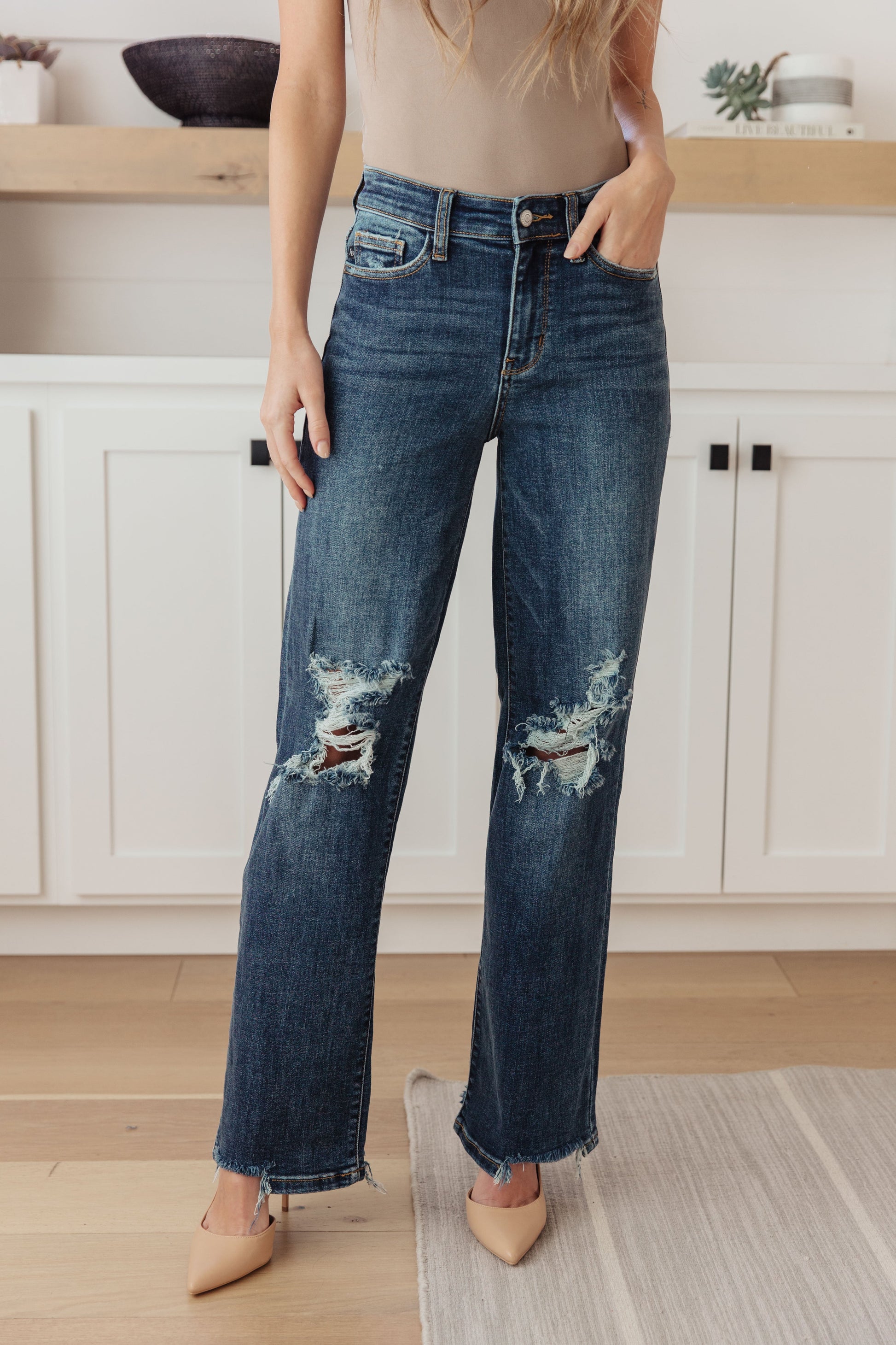 Rose High Rise 90's Straight Jeans in Dark Wash - G Marie's Boutique 