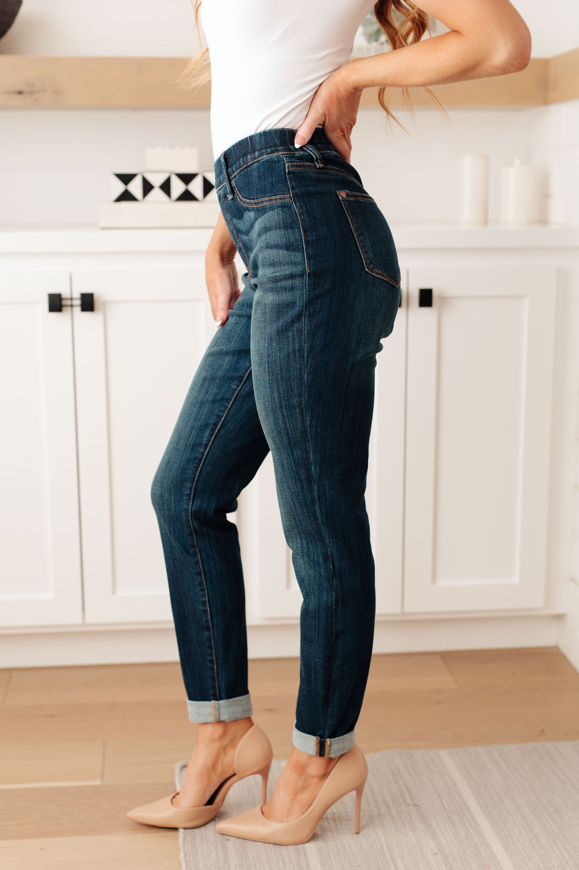 Rowena High Rise Pull On Double Cuff Slim Jeans - G Marie's Boutique 