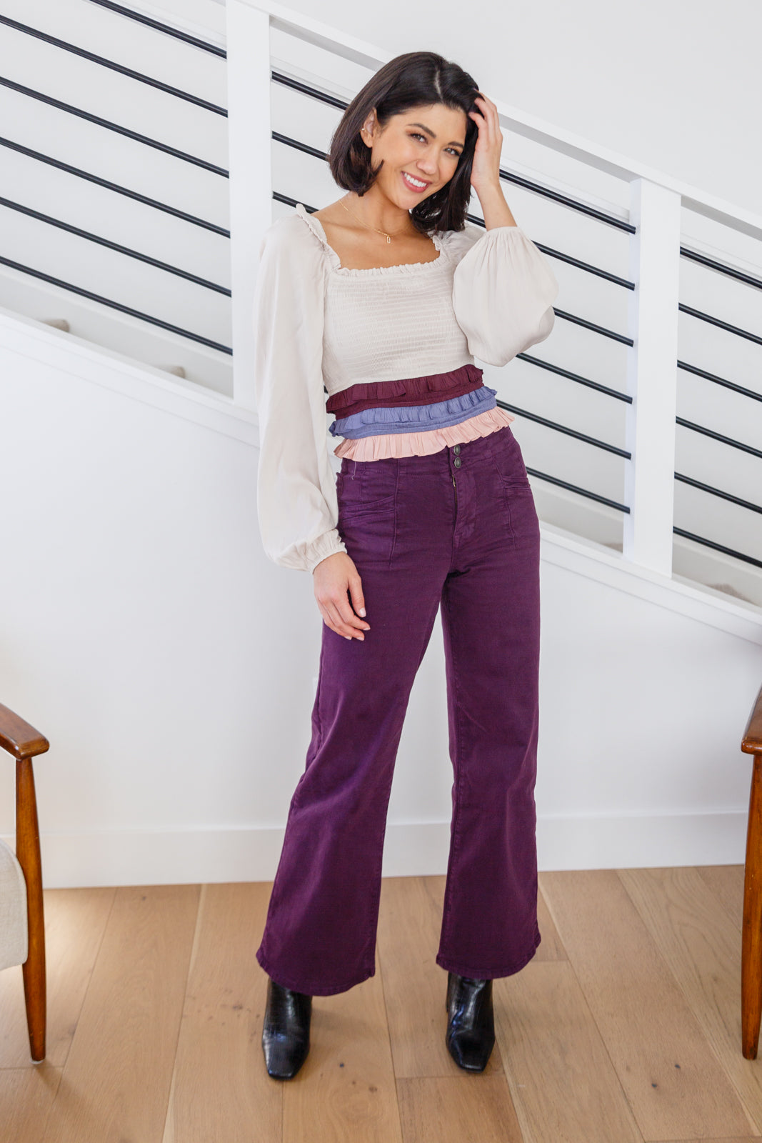 Petunia High Rise Wide Leg Jeans in Plum - G Marie's Boutique 