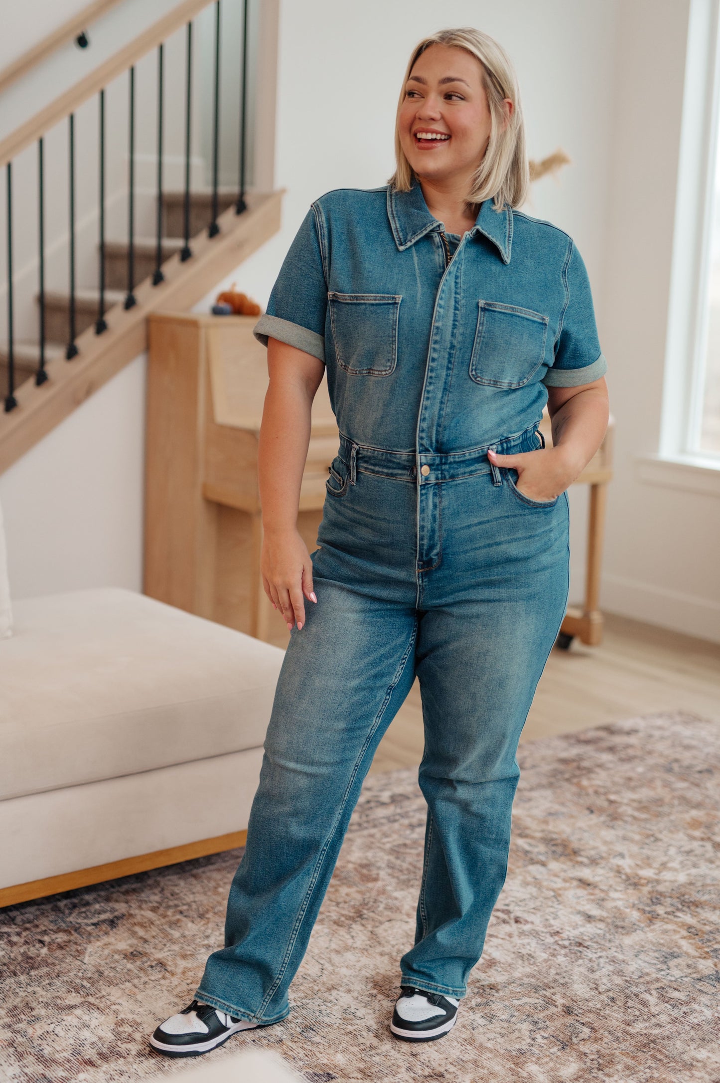 Sylvia Short Sleeve Denim Jumpsuit - G Marie's Boutique 