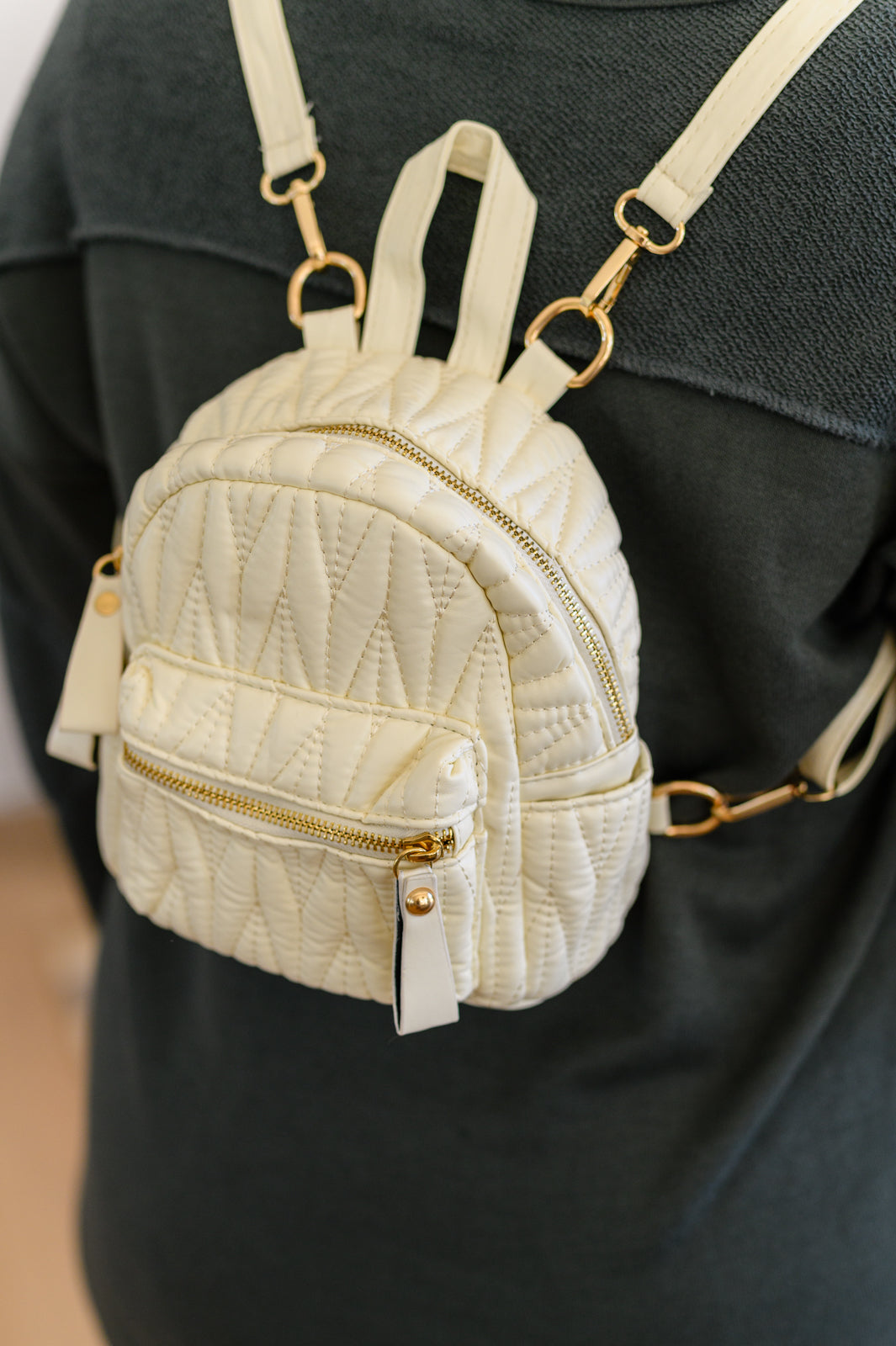 Take It With You Quilted Mini Backpack in Cream - G Marie's Boutique 