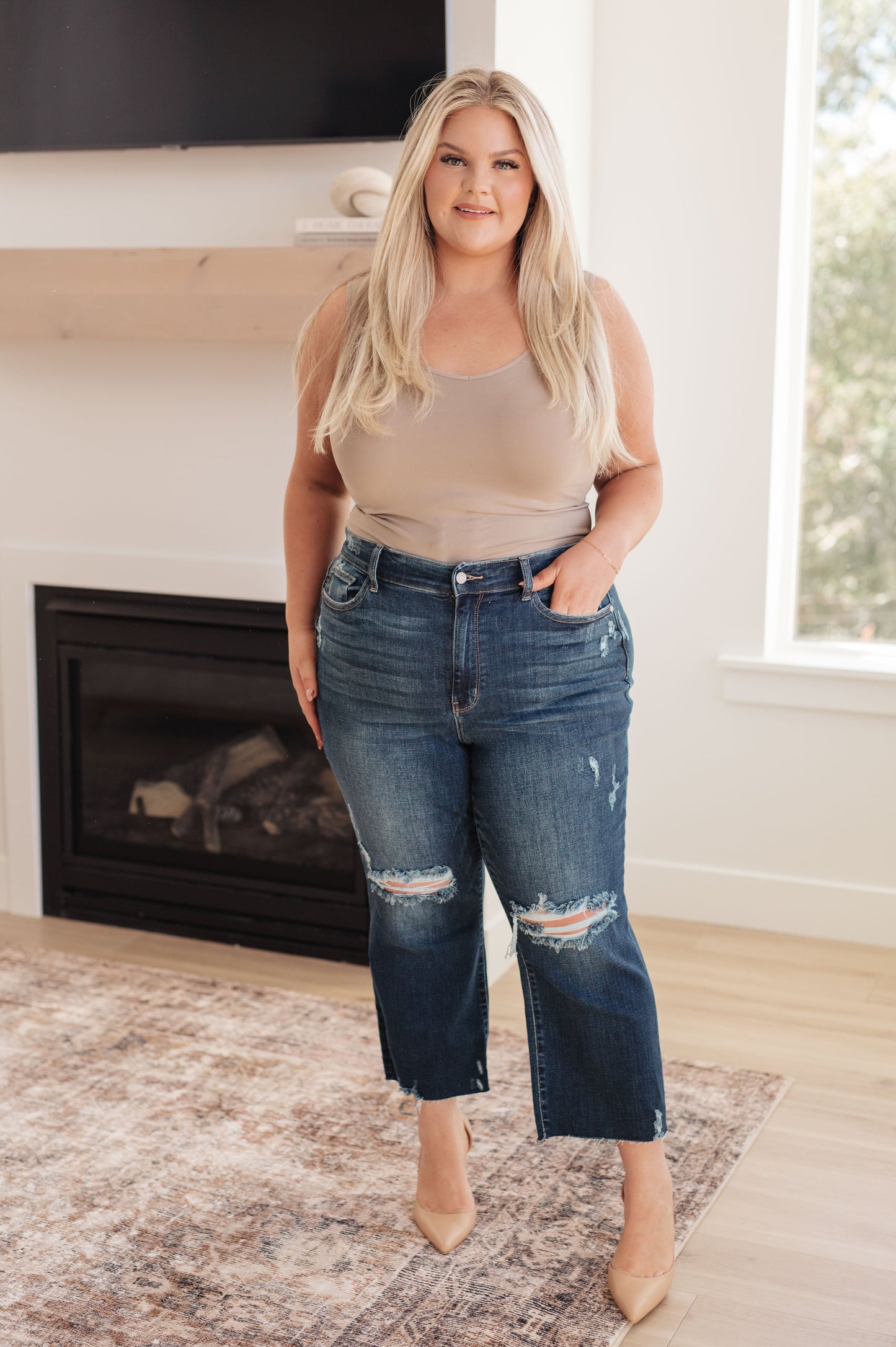 Whitney High Rise Distressed Wide Leg Crop Jeans - G Marie's Boutique 