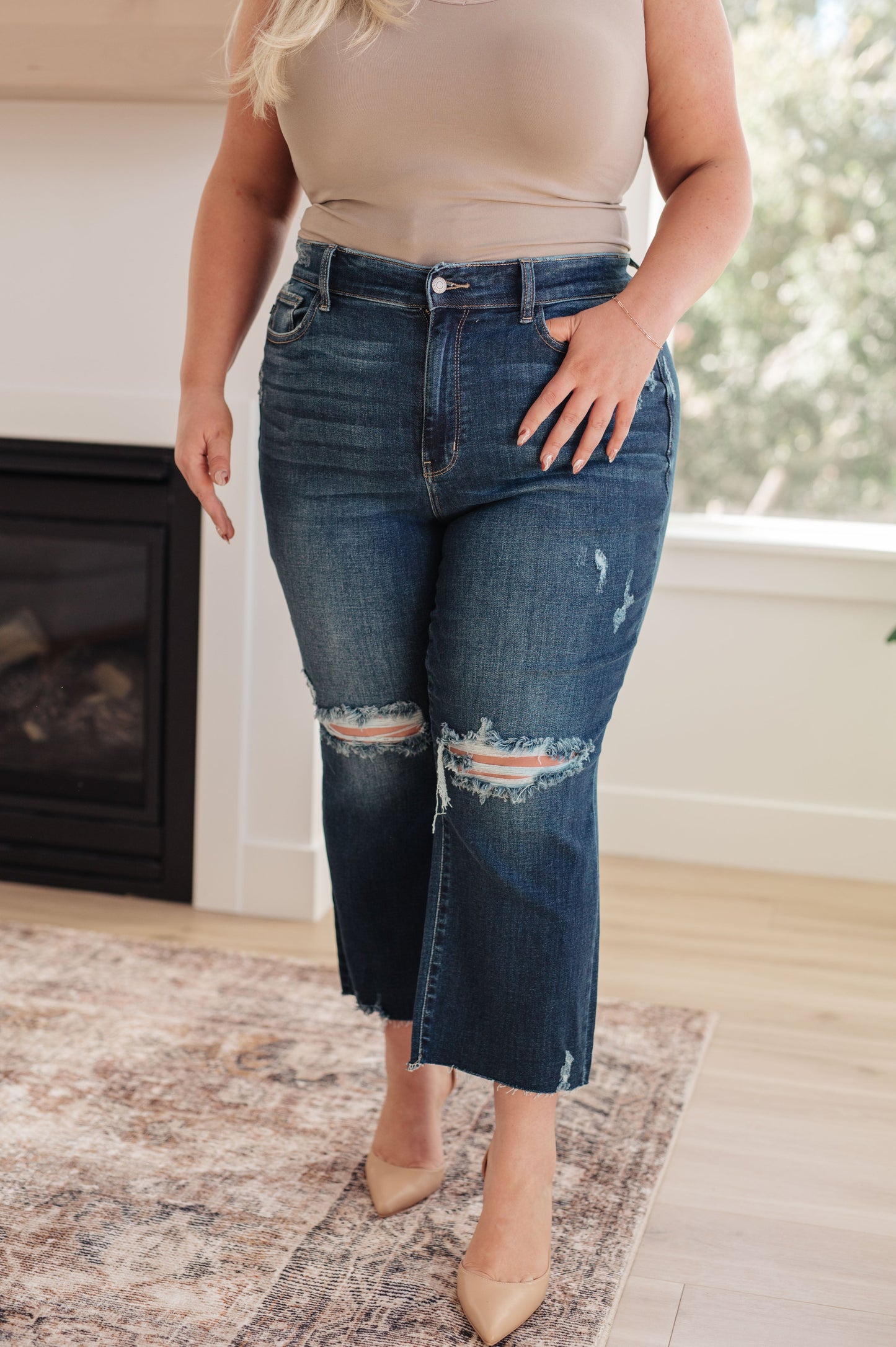 Whitney High Rise Distressed Wide Leg Crop Jeans - G Marie's Boutique 