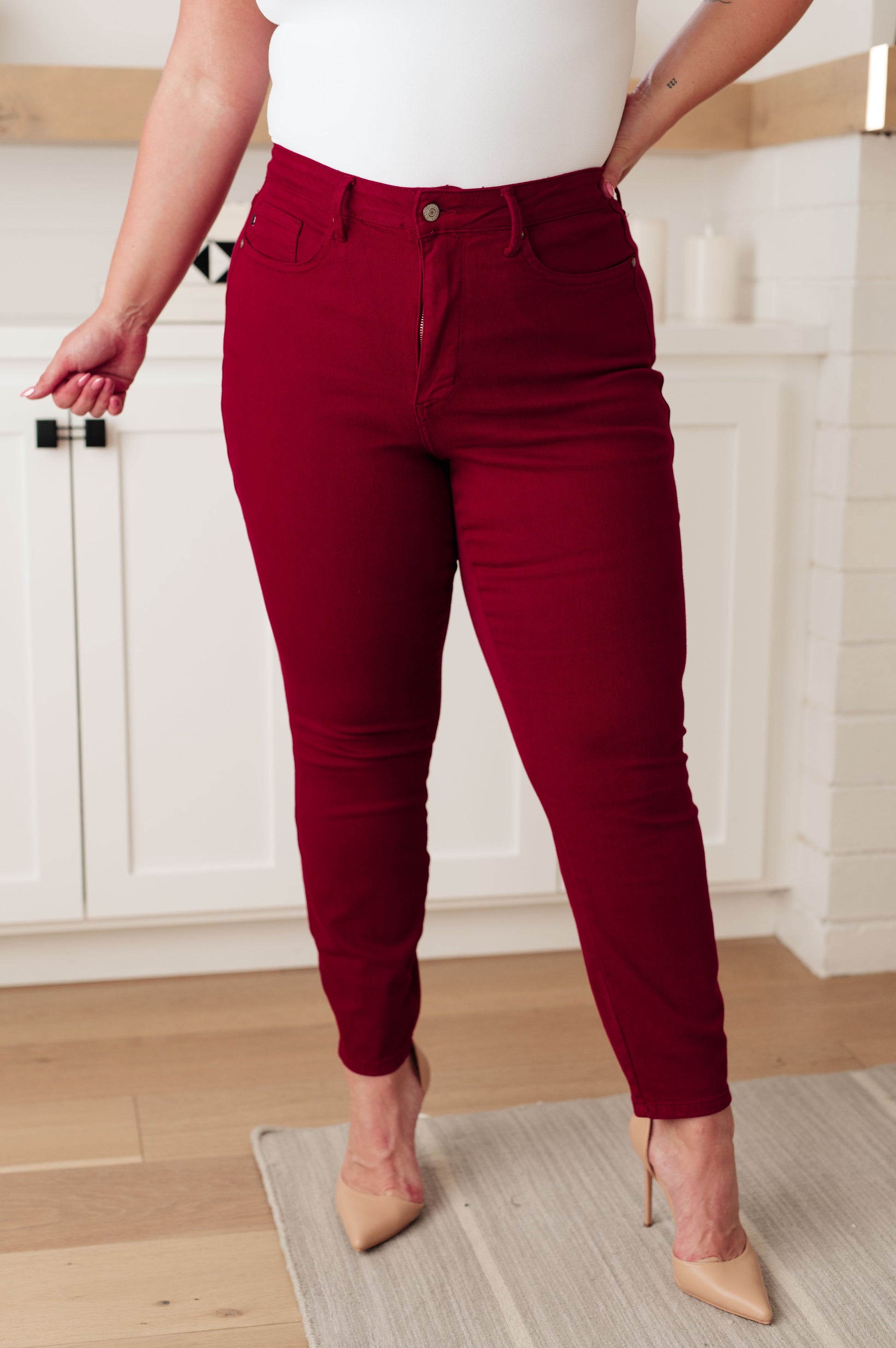 Wanda High Rise Control Top Skinny Jeans Scarlet - G Marie's Boutique 