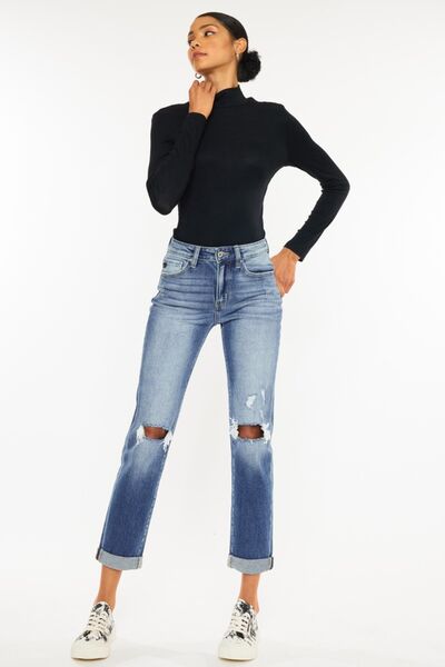 Kancan High Waist Distressed Hem Detail Cropped Straight Jeans - G Marie's Boutique 