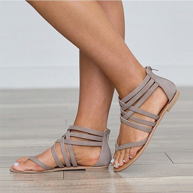 Women Sandals Fashion Sandals for Women 2021 Summer Shoes Female Flat Solid Color Sandals Rome Style Cross Straps Shoes Women - G Marie's Boutique 