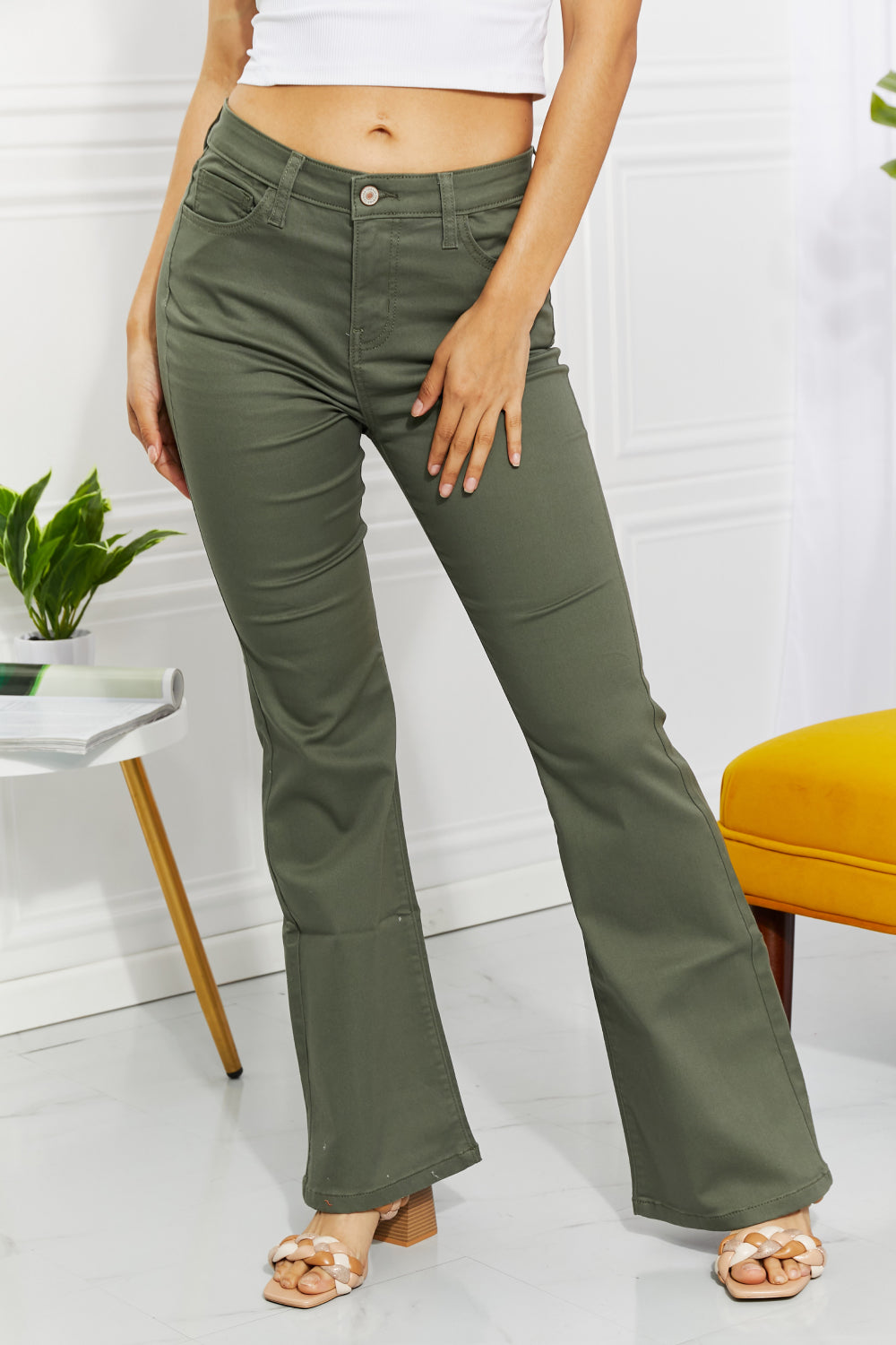 Zenana Clementine Full Size High-Rise Bootcut Jeans in Olive - G Marie's Boutique 