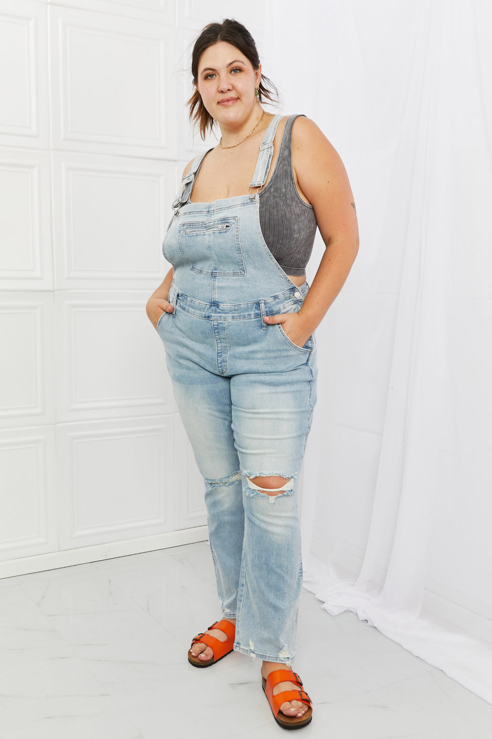 Judy Blue Melina Full Size Distressed Straight Leg Overalls - G Marie's Boutique 