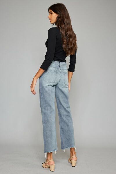 Kancan High Waist Raw Hem Cropped Wide Leg Jeans - G Marie's Boutique 