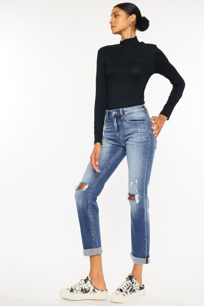 Kancan High Waist Distressed Hem Detail Cropped Straight Jeans - G Marie's Boutique 