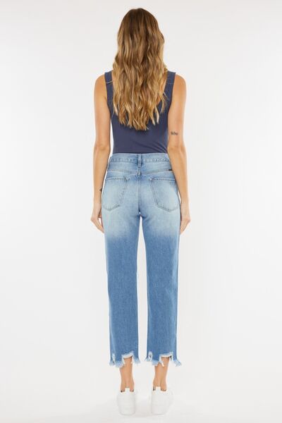 Kancan High Waist Chewed Up Straight Mom Jeans - G Marie's Boutique 