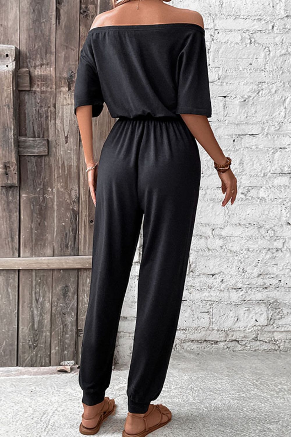 Off-Shoulder Jumpsuit with Pockets - G Marie's Boutique 